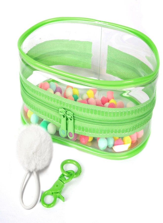 CHICHO Clear Figure Display Bag with White Hairball Keychain, Portable Small Doll Storage Bag Hanging Blind Box Organizer Zipper Closure, Dustproof Collectibles Display Case (Green) - Image 4